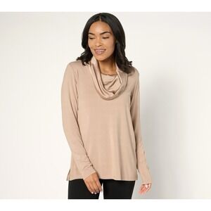 Belle by Kim Gravel Cowl Neck Top Size 4X Sateen Long Sleeve Stretch Gold‎ Party